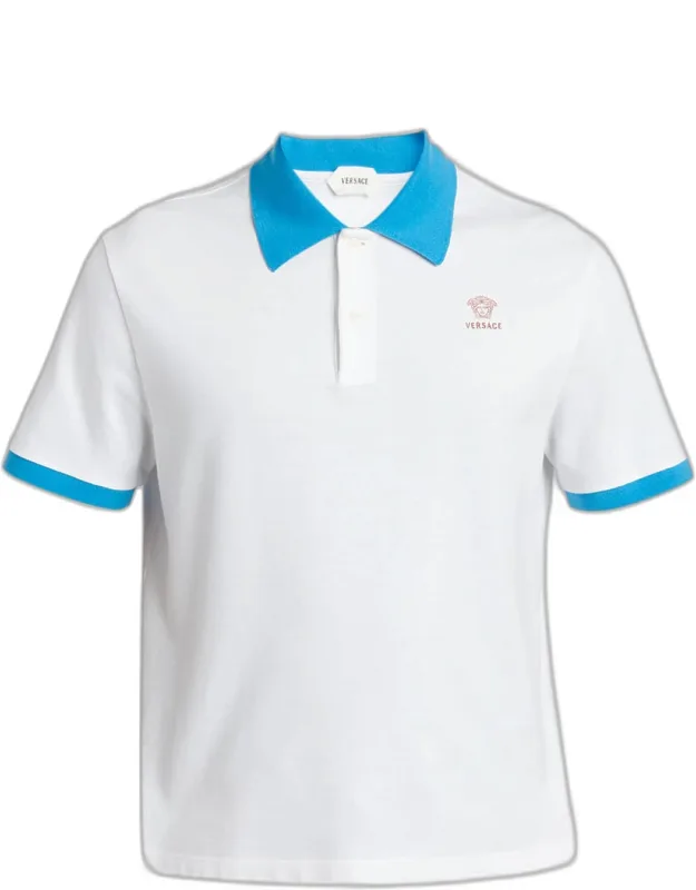 Medusa Embroidered Cotton Contrast-trim Polo Shirt
