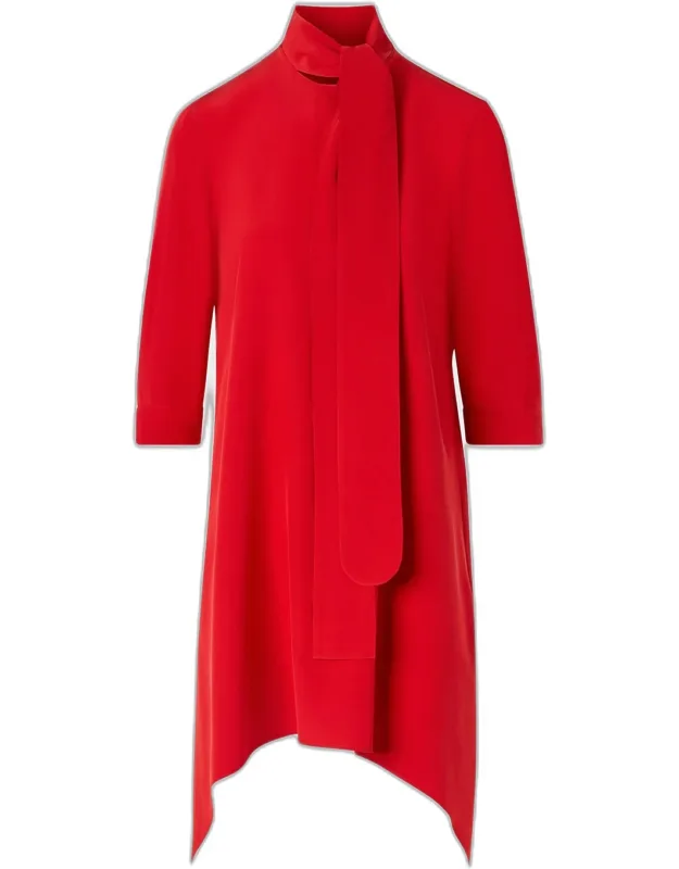 Neck Scarf 3/4-sleeve Silk Tunic Blouse