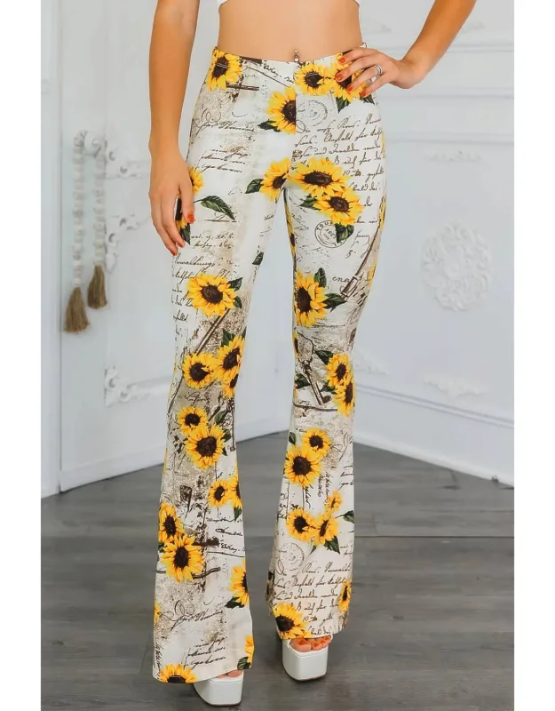 Sunflower Love Letter Buttery Soft Bell Bottom Pants
