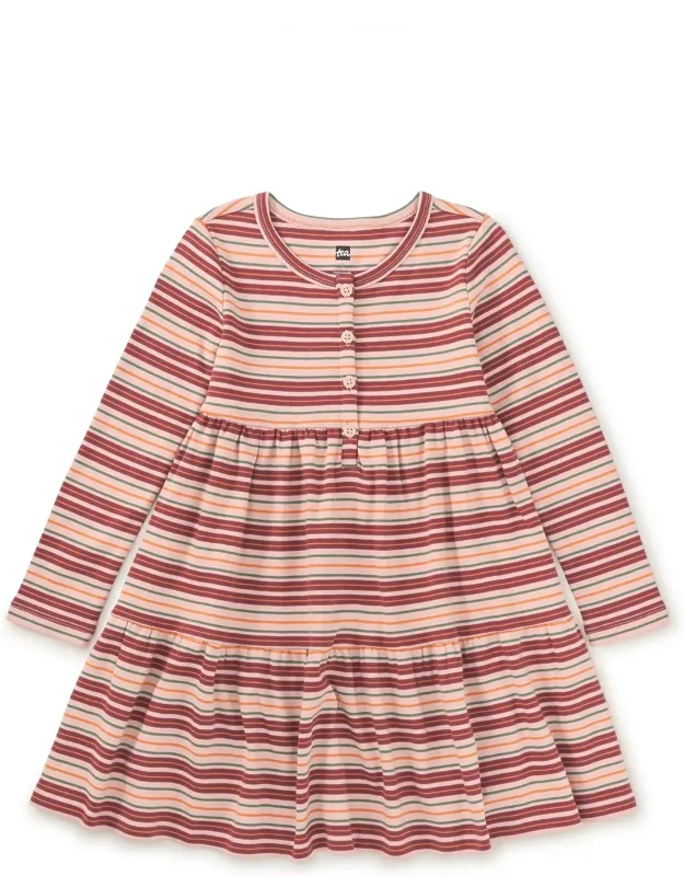 Long Sleeve Tiered Henley Dress