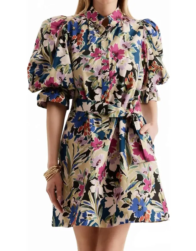 Mini Dress In Watercolor Floral