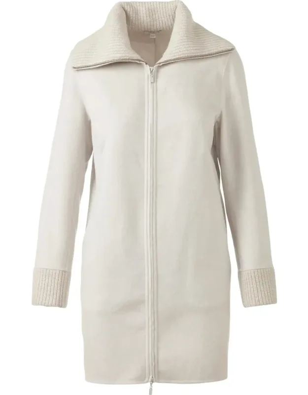Knit Trim Zip Mock Coat