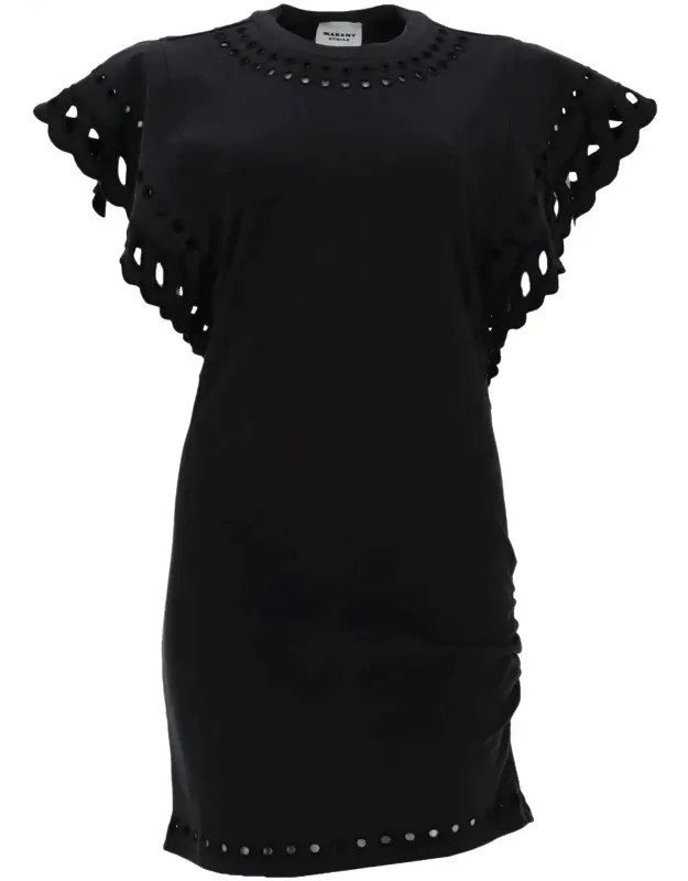 Orlane Scalloped Eyelet Ruched Mini Dress