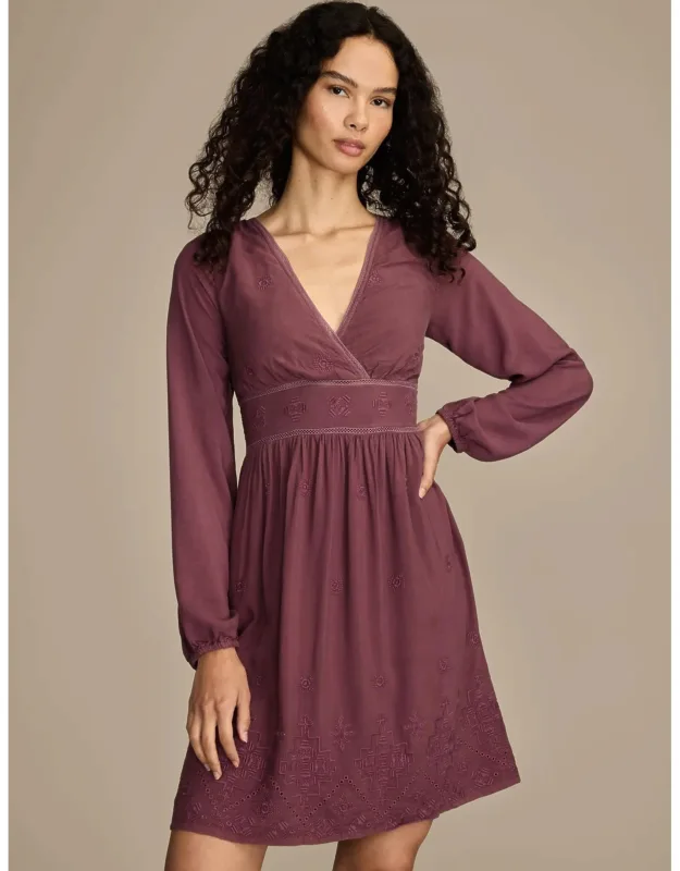 Long Sleeve Cutwork Mini Dress