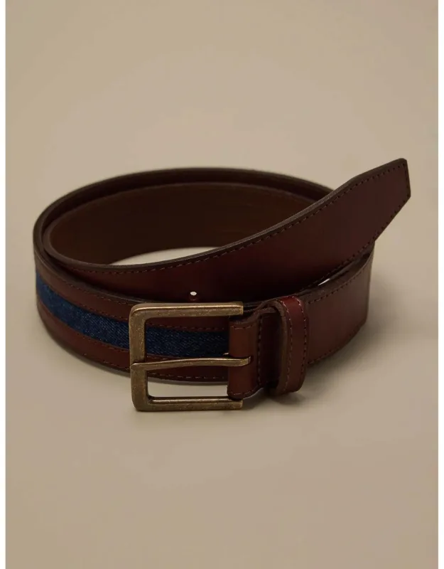 Denim Inlay Leather Belt