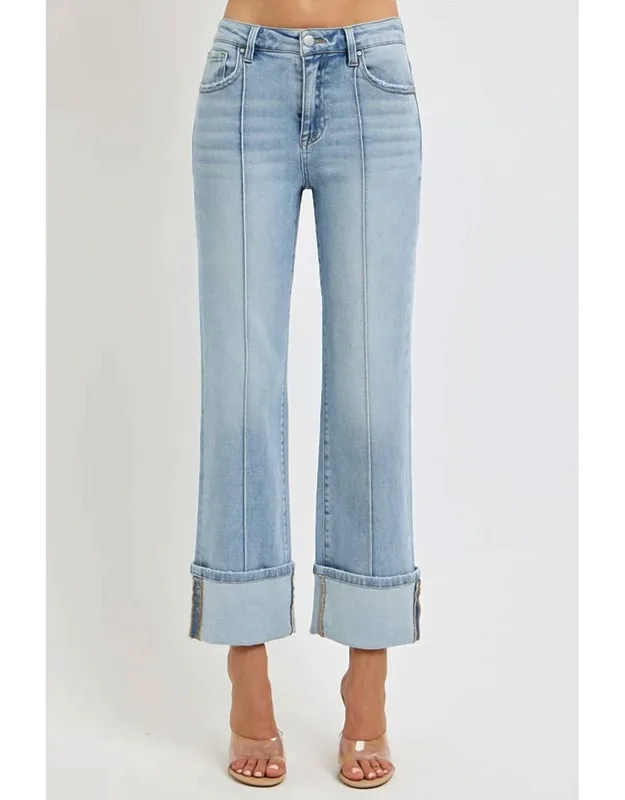 High Rise Straight Wide Cuff Jeans
