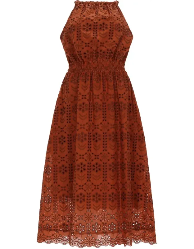 Floral Perforated Midi Dress
