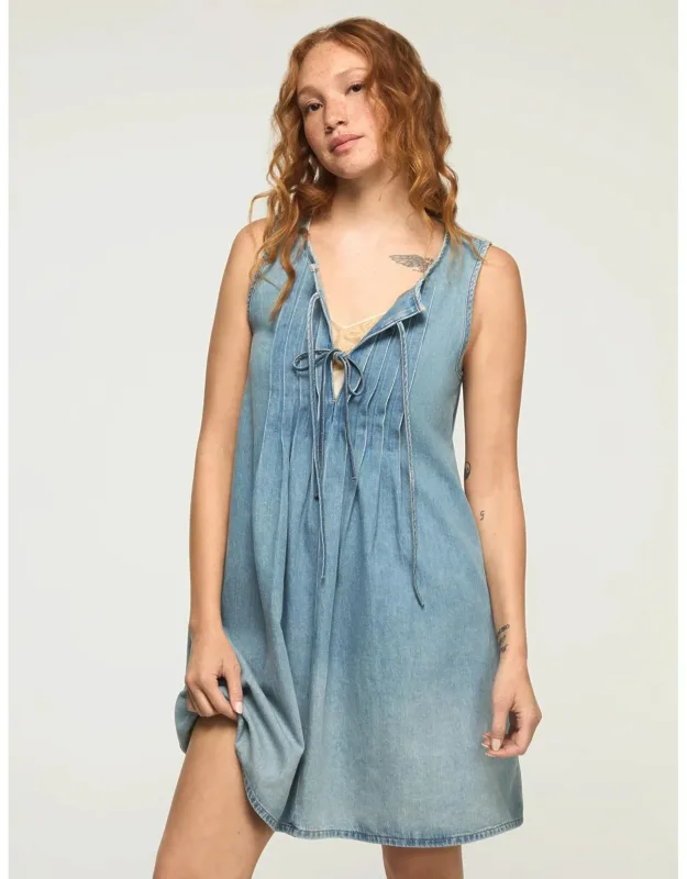 Pleated Denim Mini Dress