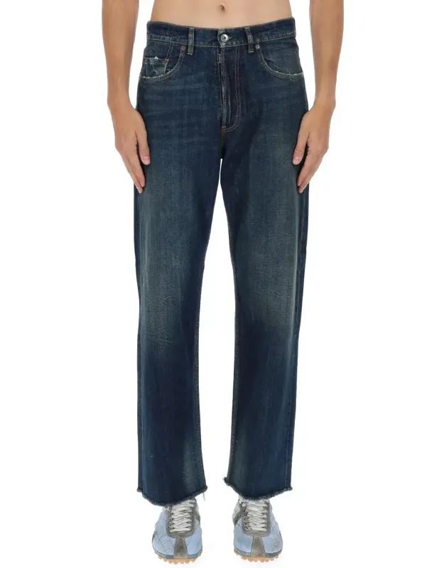 Five Pocket Cotton Faded Straight-leg Jeans