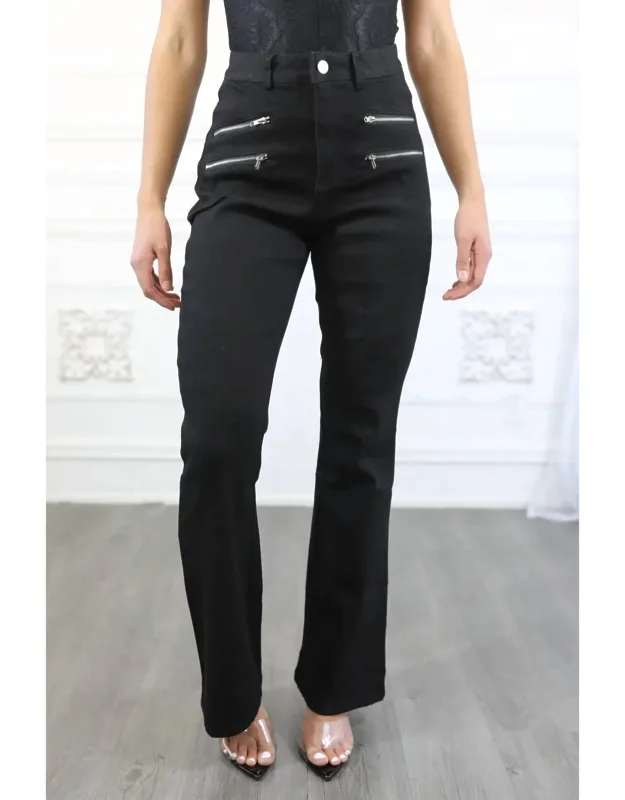 Double Zipper Detail Flared Slacks