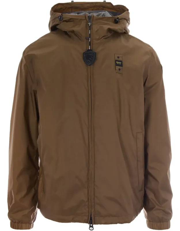 Lightweight Windbreaker With Fixed Hood And Logo Patch