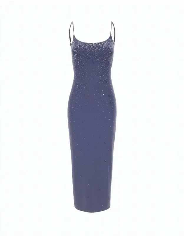 Embellished Midi Dress With Spaghetti Straps