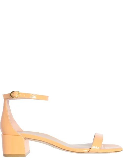 Stuart Weitzman Nudist Curve Block Sandal 3.5 Cm Painted Leather Upper Adjustable Ankle Buckle Strap