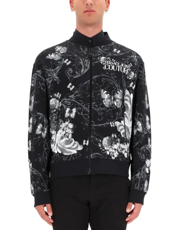 Floral Butterfly Cotton Fleece Bomber Jacket