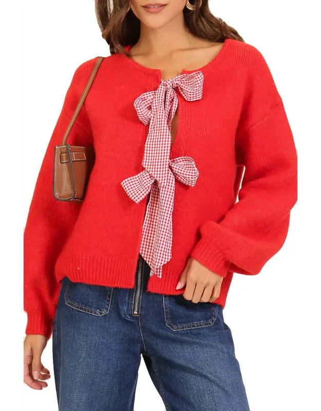 Tilly Gingham Bow Tie Knit Sweater