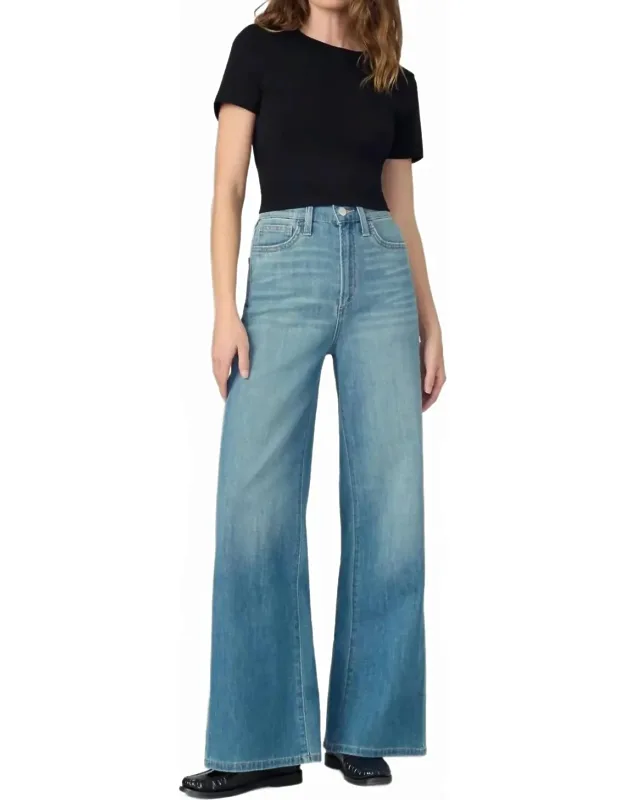 Mia High Rise Wide Leg Jeans With Pull-on Closure And Full-length Inseam