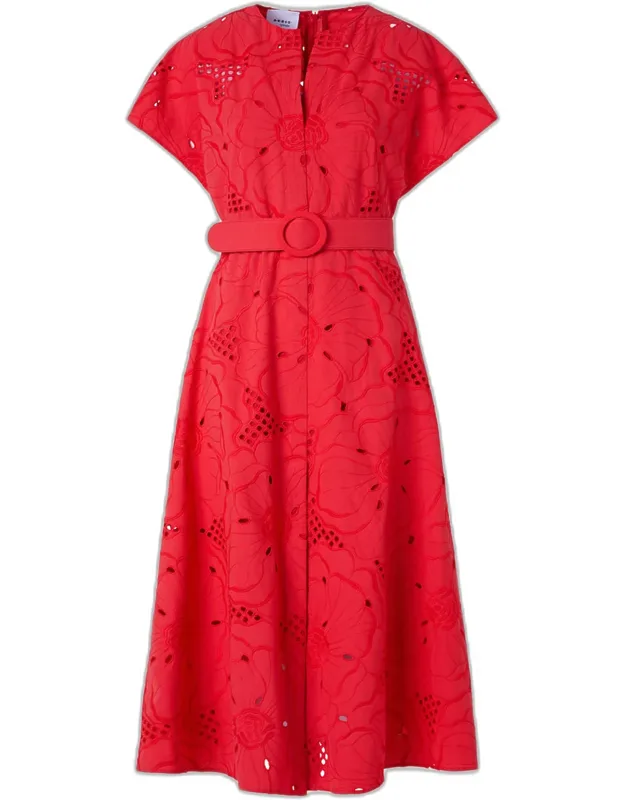 Floral Eyelet Embroidered Midi Dress