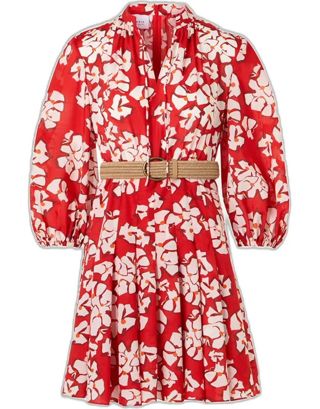 Papercut Flower-print Crepe Balloon-sleeve Dress
