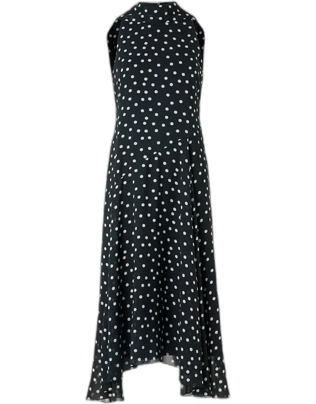 Mock-neck Polka-dot Midi Dress