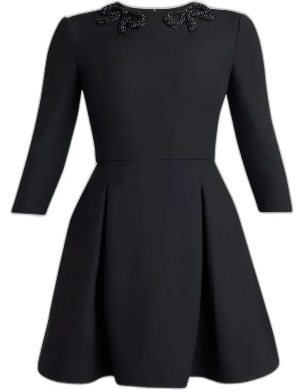 Embroidered Bow Mini Dress