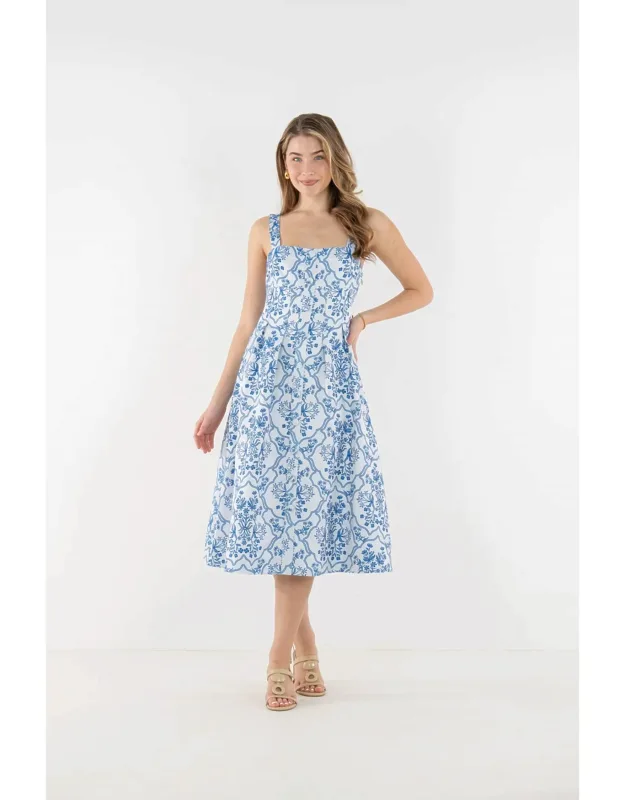 Constance Midi Dress In Tapestry With Fitted Bodice And Floral Print