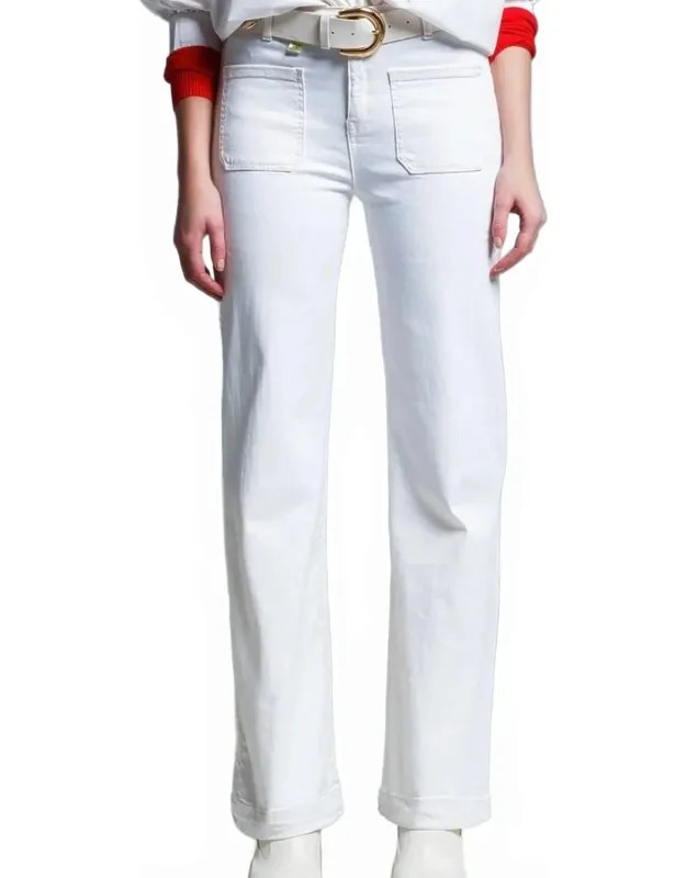 High Waisted Jeans With Flared Legs And Pockets