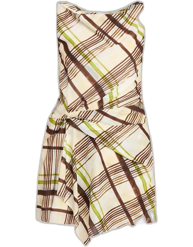 Plaid Draped Mini Dress