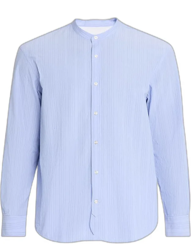 Organic Cotton Stripe Band Collar Sport Shirt