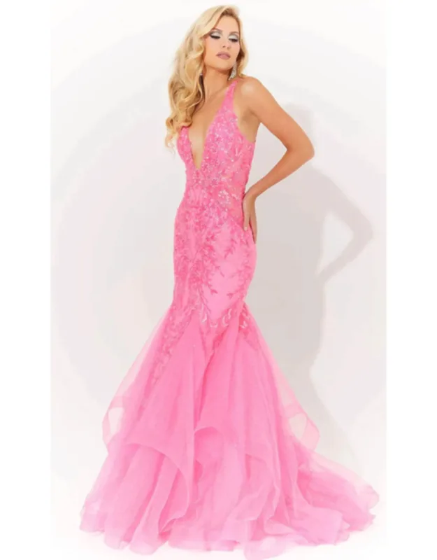 Floral Applique Embellished Prom Dress