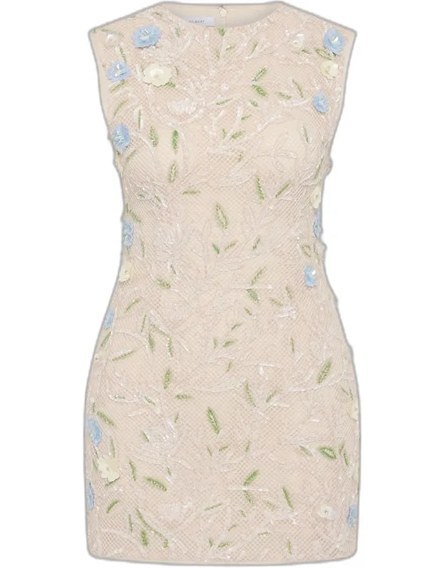 Mistral Floral Applique Cotton Mesh Mini Dress