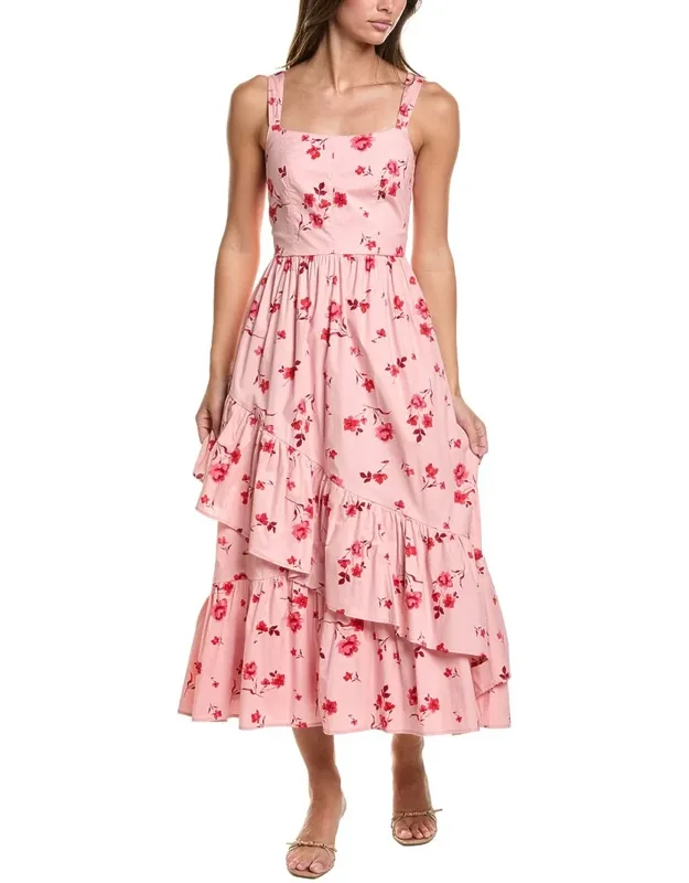 Corset Asymmetrical Hem Ruffle Midi Dress