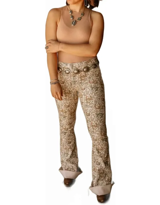 Reversible Floral Horse Shoe Flare Pants