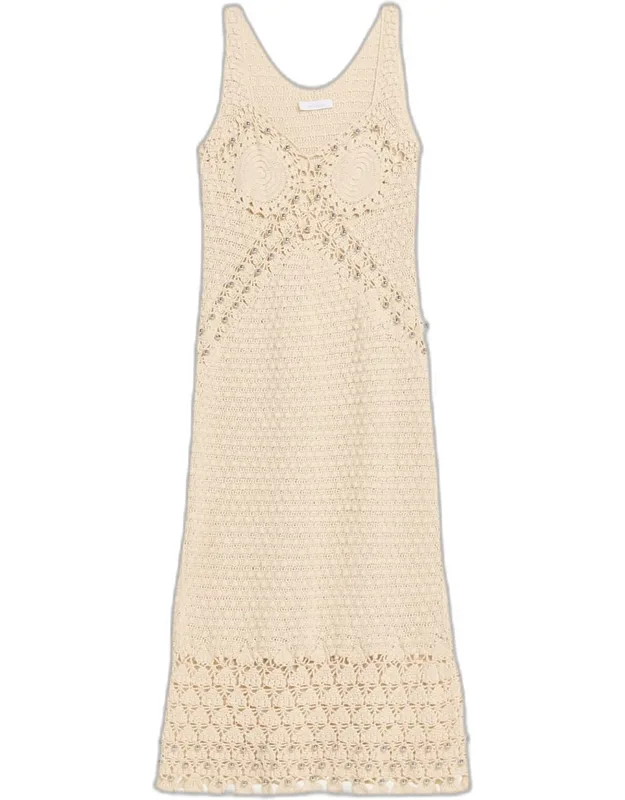 Embellished Textured Crochet Knit Midi Dress