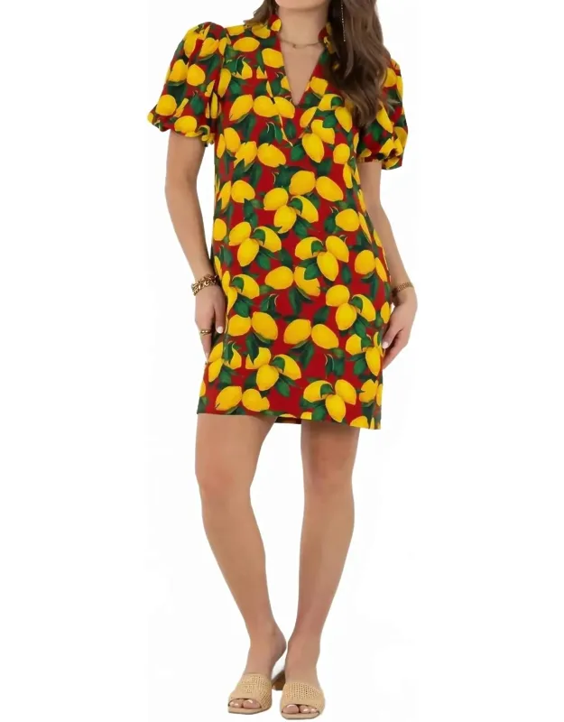 Hampton Mini Dress With Short Elastic Puff Sleeves And Side Pockets