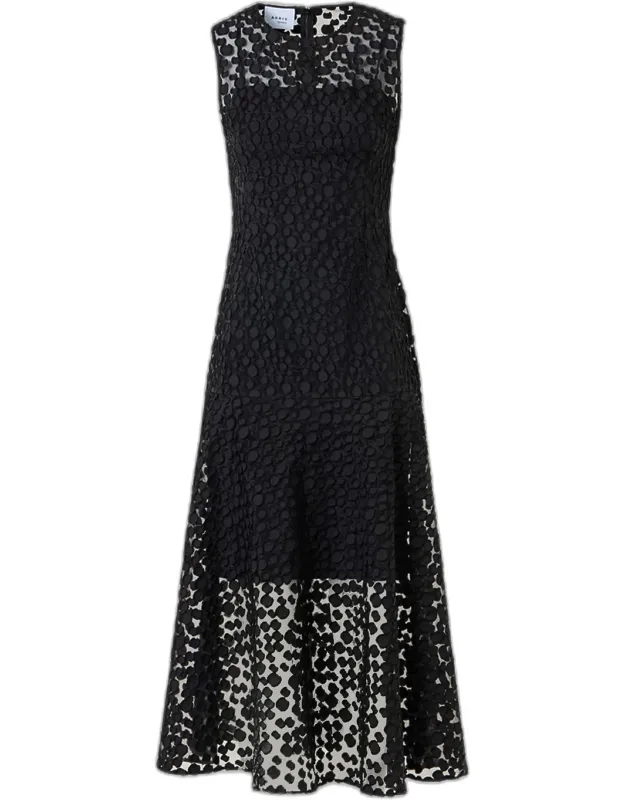 Sleeveless Dot Tulle Midi Dress