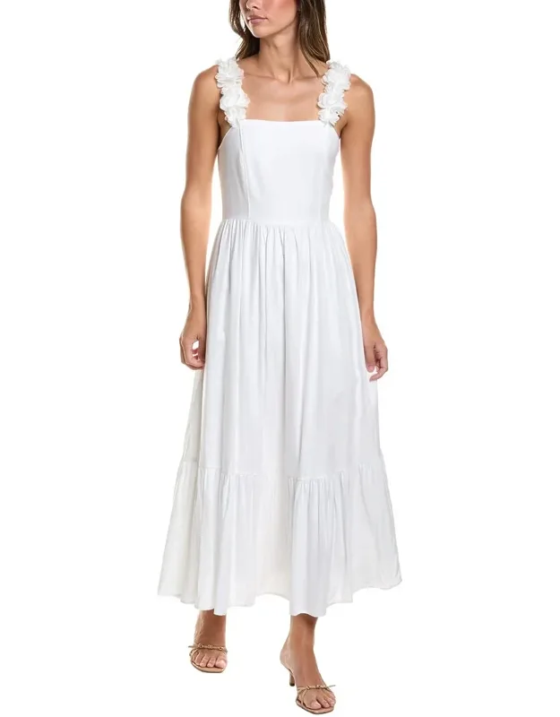 Floral Strap Tiered Linen-blend Midi Dress