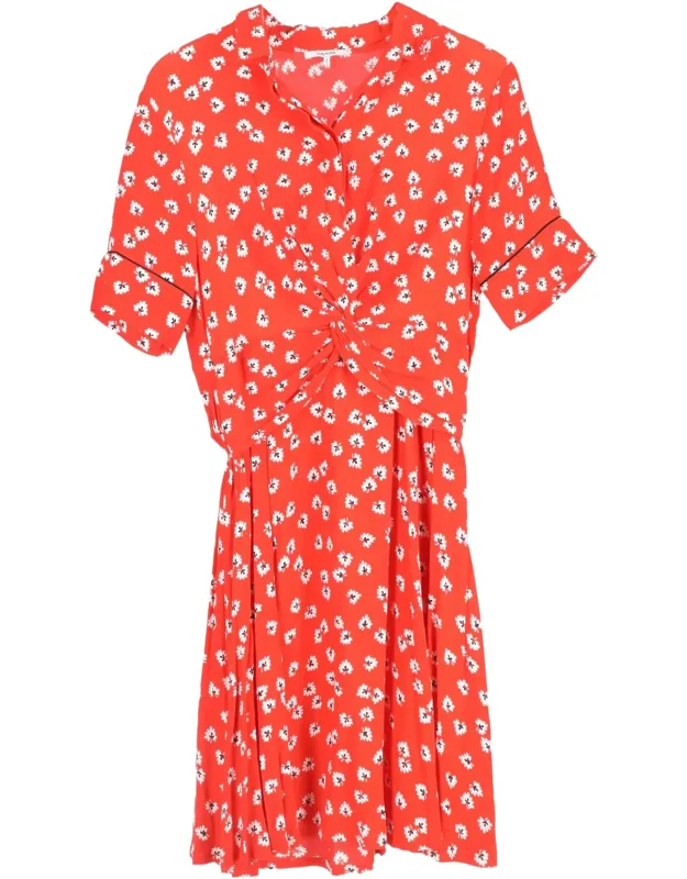 Silvery Twist-front Floral-print Crepe Dress