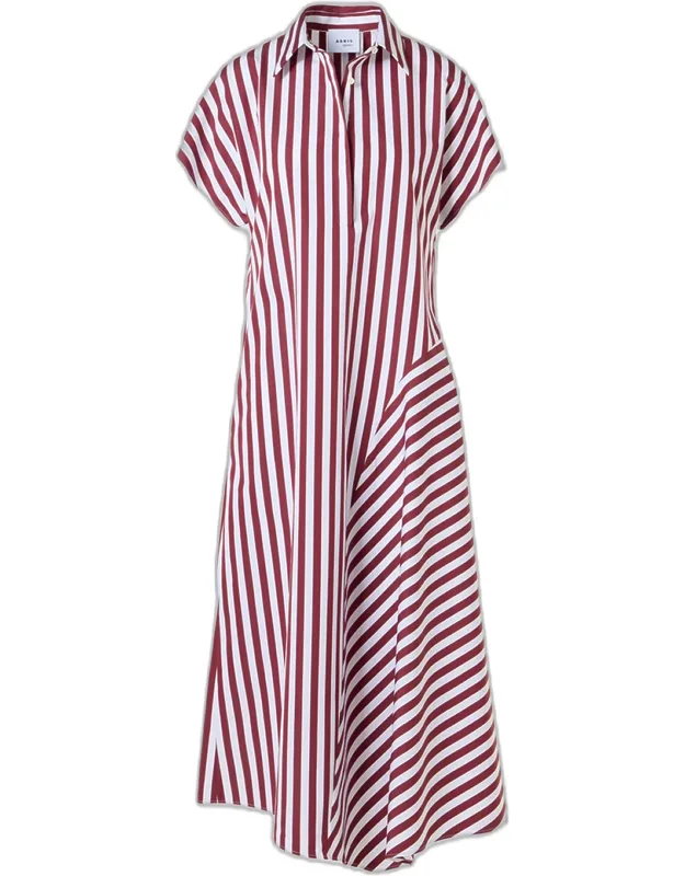 Striped Cotton Poplin Cap-sleeve Handkerchief Midi Shirtdress