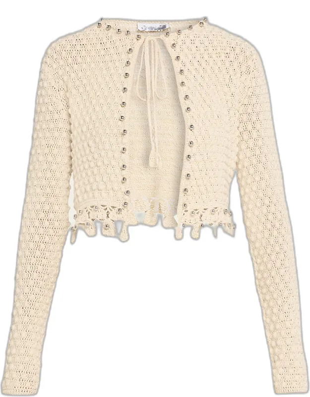 Textured Knit Neck-tie Crop Cardigan