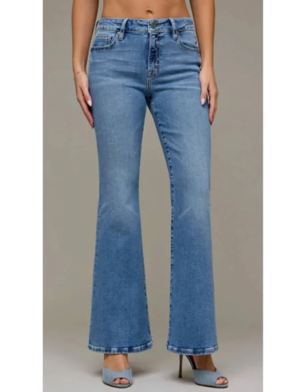 Mid Rise Full Length Flare Jeans