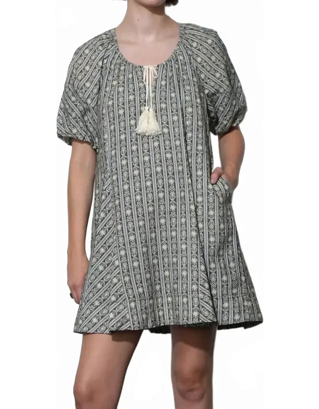 Stripe Bubble Sleeve Mini Dress