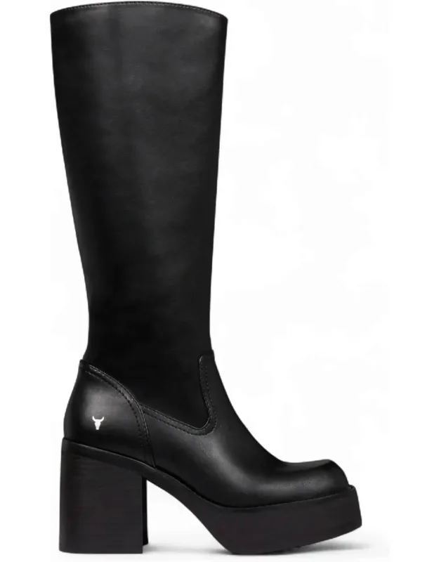 Faux Leather Knee-high Platform Heel Boots