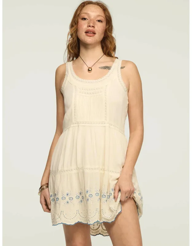 Easy Lace Trim Embroidered Mini Dress