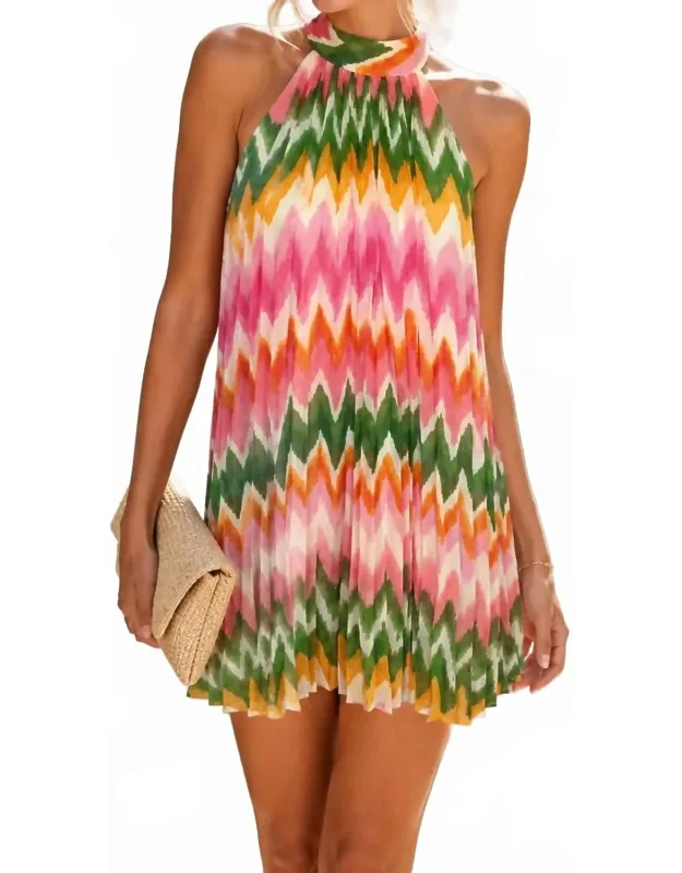 Pleated Halter Mini Dress