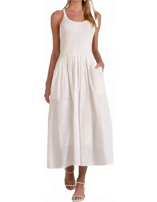Mixed Media Eyelet Ribbed Maxi Dress