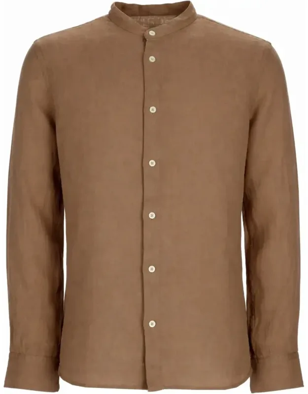 Slim-fit Linen Mandarin Collar Casual Shirt