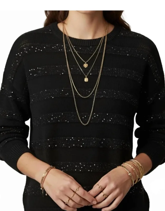 Striped Knit Sweater With Sequin