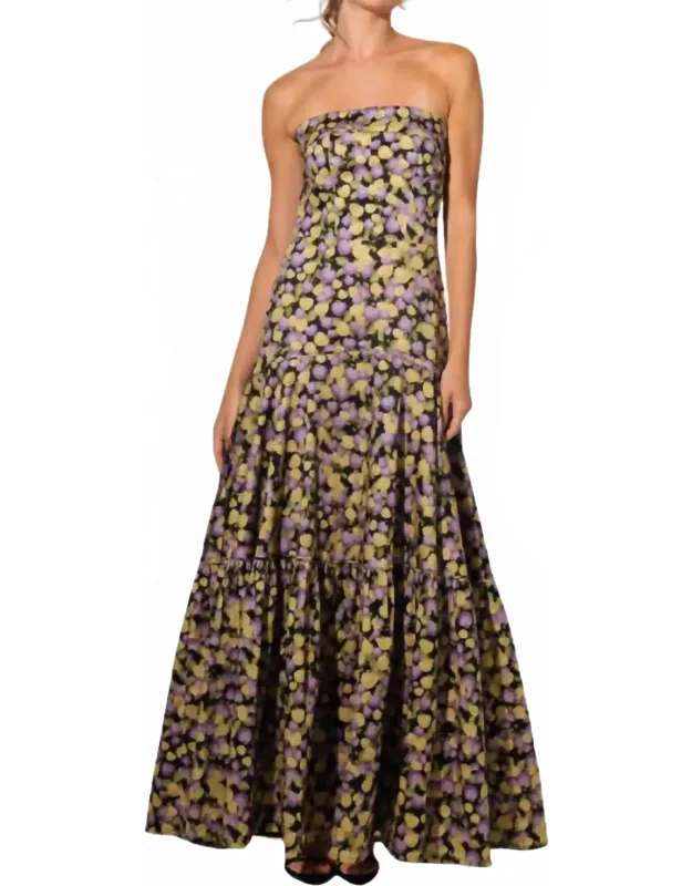 Iris Maxi Dress In Multi With Statement Necklace And Sandals