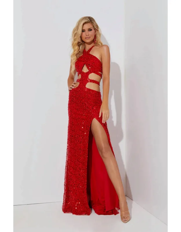 Halter Neck Cut-out Detailed Evening Dress
