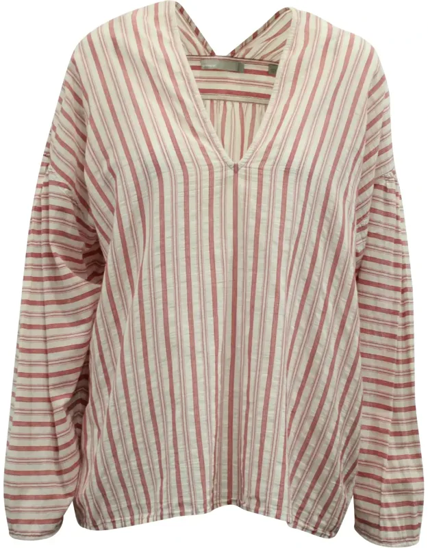 Drop Shoulder Long Sleeve Striped Blouse